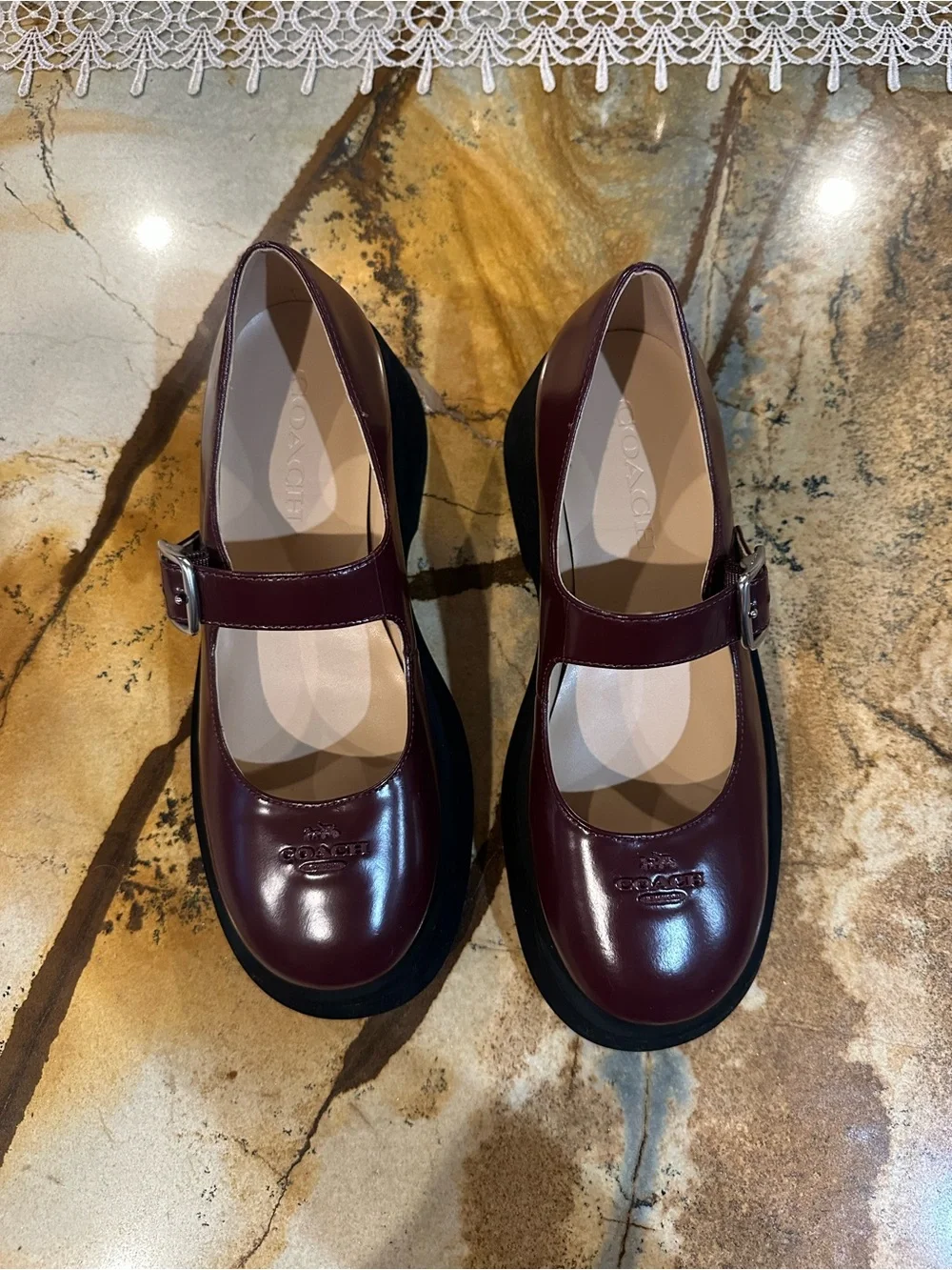 COACH Women's Burgundy Gloss Mary Jane Loafers